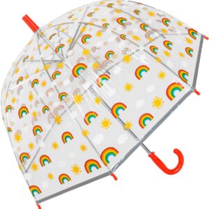 Kids Boys Girls Childrens Clear Bubble Dome Reflective Umbrella Brolly Red