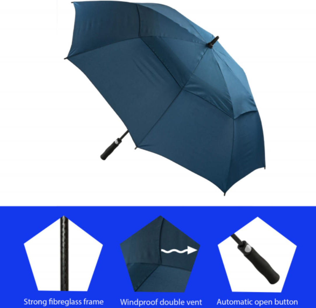 Navy Automatic Golf Umbrella Windproof Double Canopy Stormproof - Image 3
