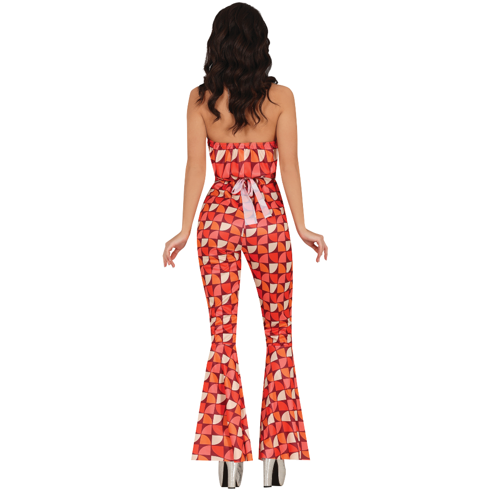 70s Chic Costume, Orange Geometric Print Jumpsuit, 1970's Disco Fancy Dress - Image 3
